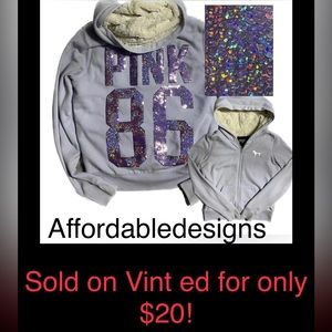 SOLD🧜‍♀️Victoria Secret Pink Mermaid Iridescent Sequin Bling Faux Fur Hoodie
